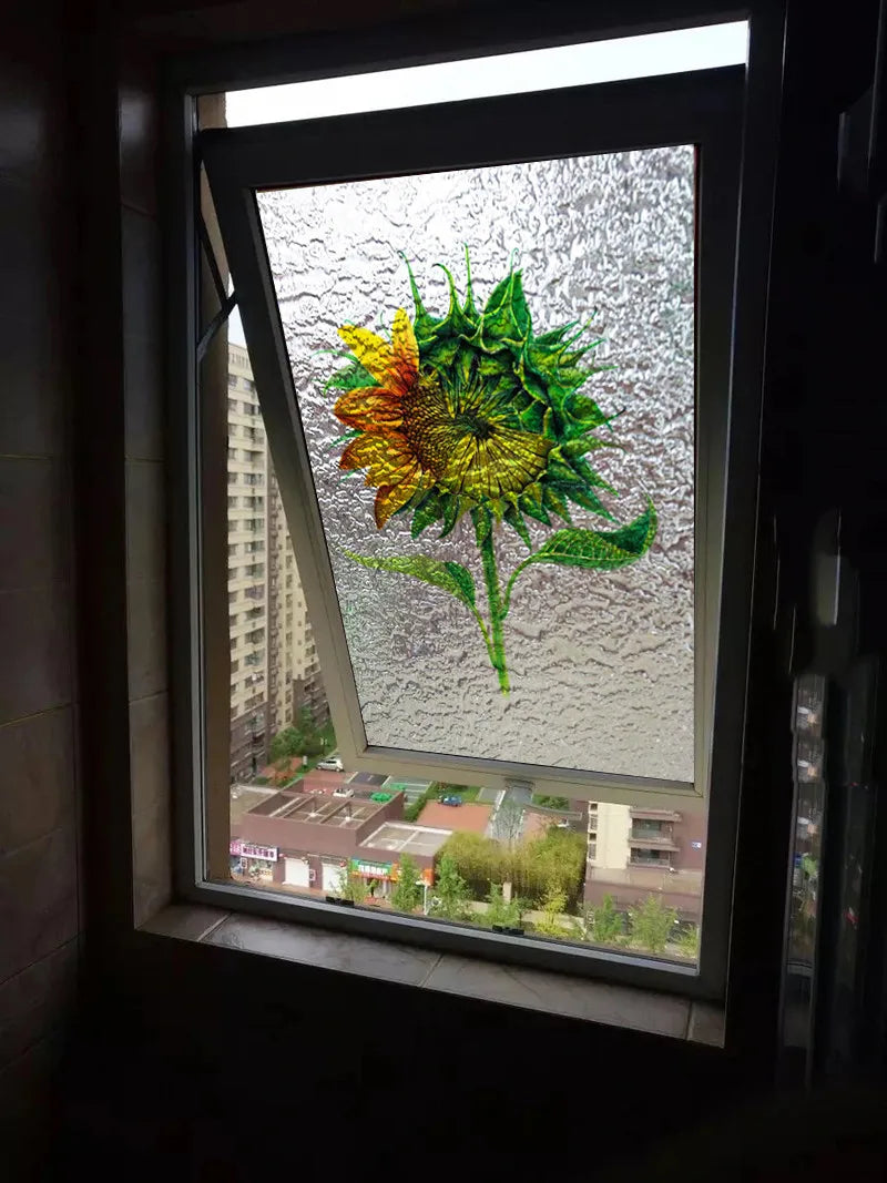 Custom 3D Frosted Stained Glass Window Film, Green Plant Glue-free Electrostatic Cling,Home Decor Door Stickers Window Treatment