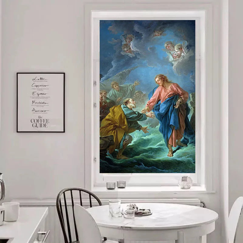 Frosted Privacy Window Film Stained Glass Film Church Style Virgin Angel Colorful Window Stickers Shower Bathroom Glass Film