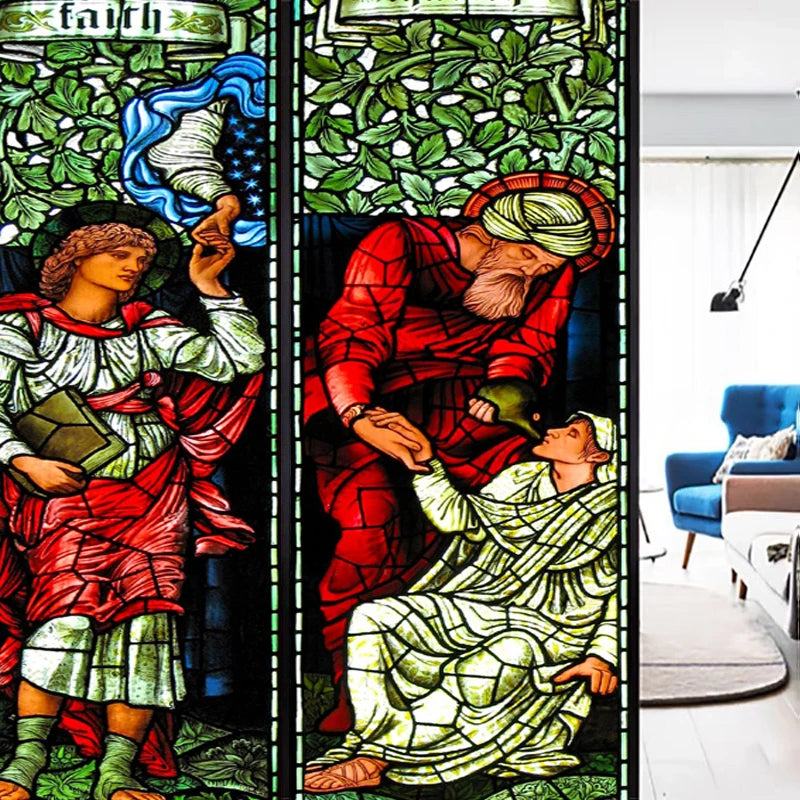 Customized Window Film Frosted Stained Glass Films Door Sticker,Creation of night and day,The First Day,for Office Home Decor