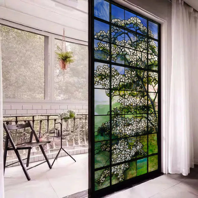 European Church Style Glass Film Stained Window Films Opaque Frosted Static Cling Privacy Custom Size Stickers Dogwood
