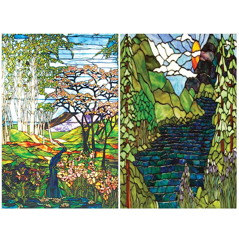 Custom Size Stained Glass Films,Frosted Privacy Static Cling,Poster Retro Tree Scenic Color printing,Window Film Door Stickers