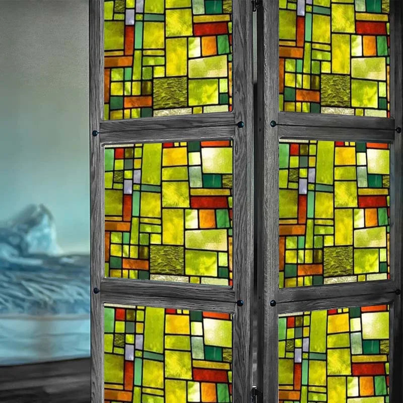 Custom size Stained Glass Wndow Film,PVC Self-Adhesive Window Films,Decor Foil Stickers Window Treatment For Square Glass Door