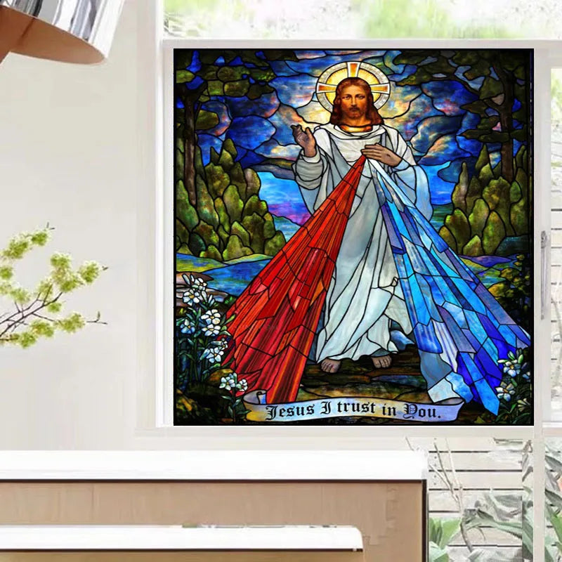 Can do any size Window Film Glass Films Jesus Christ Poster stained glass sticker self adhesive or static cling for Church Home