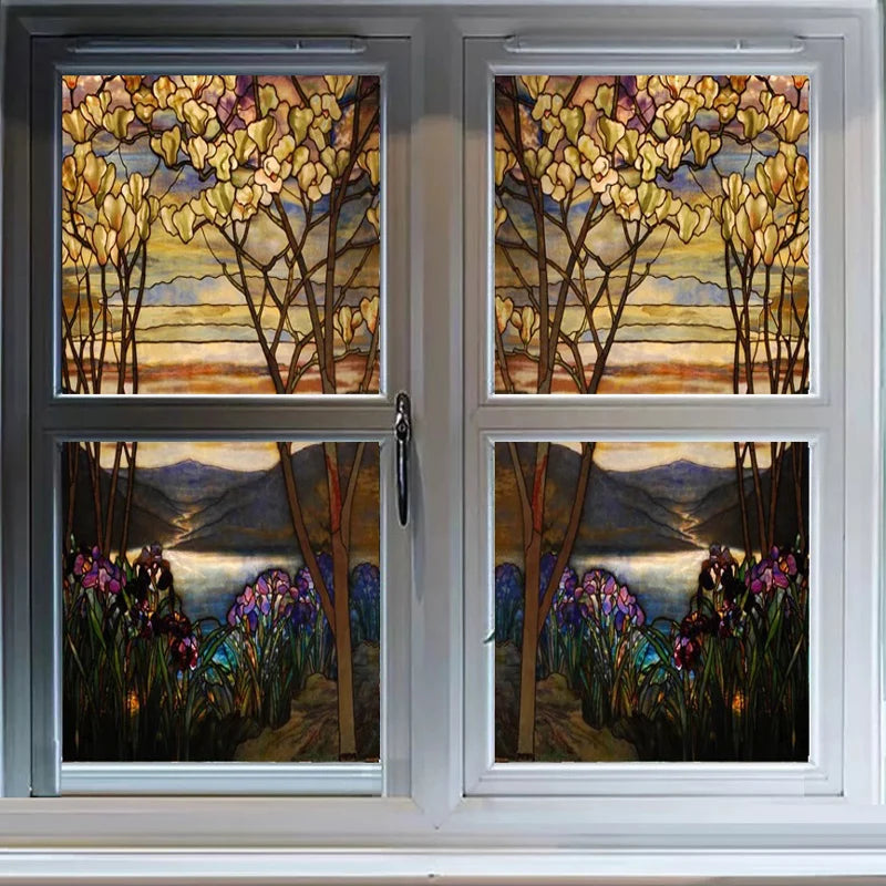 European Church Art Glass Film Stained Window Opaque Sticker Self adhesive/Static Cling Home Decor Privacy ,Custom any size