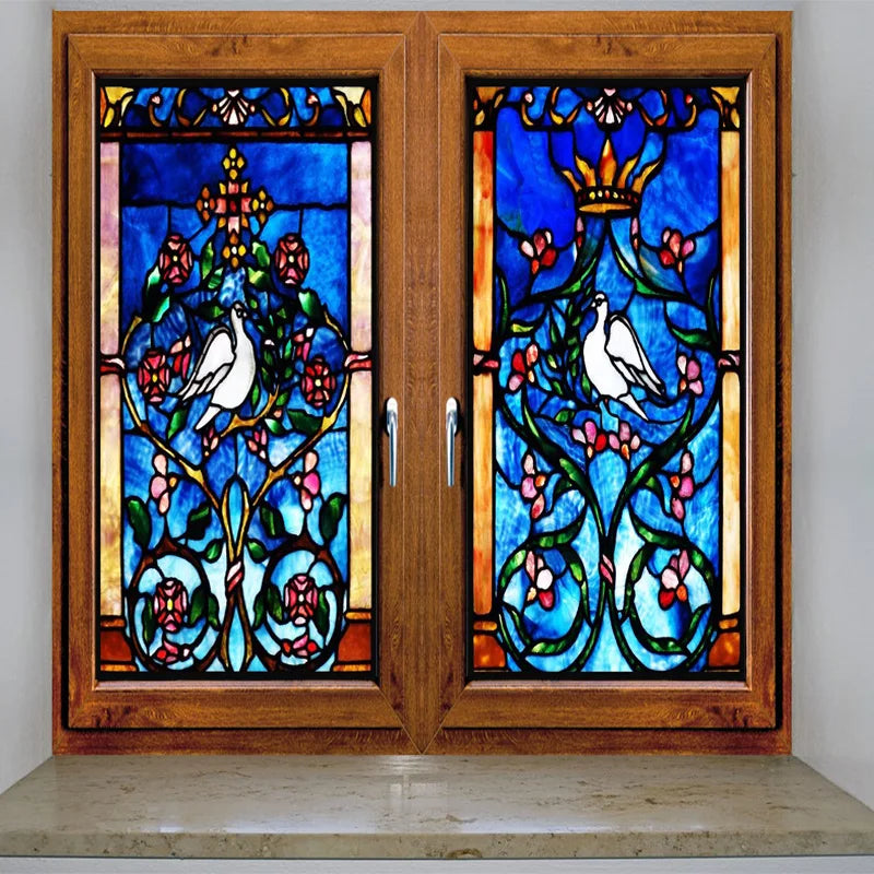 Window Film Frosted Stained Glass Films Cross Dove Lily Static Cling Church Home Decor Bathroom Kitchen Door Sticker Customized