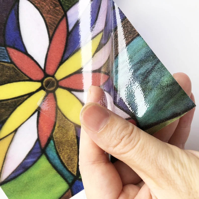 Custom Size Window Film Stained Glass Stickers Static Cling Frosted Privacy 3D Print Rainbow Mosaic For Window Door Home Decor