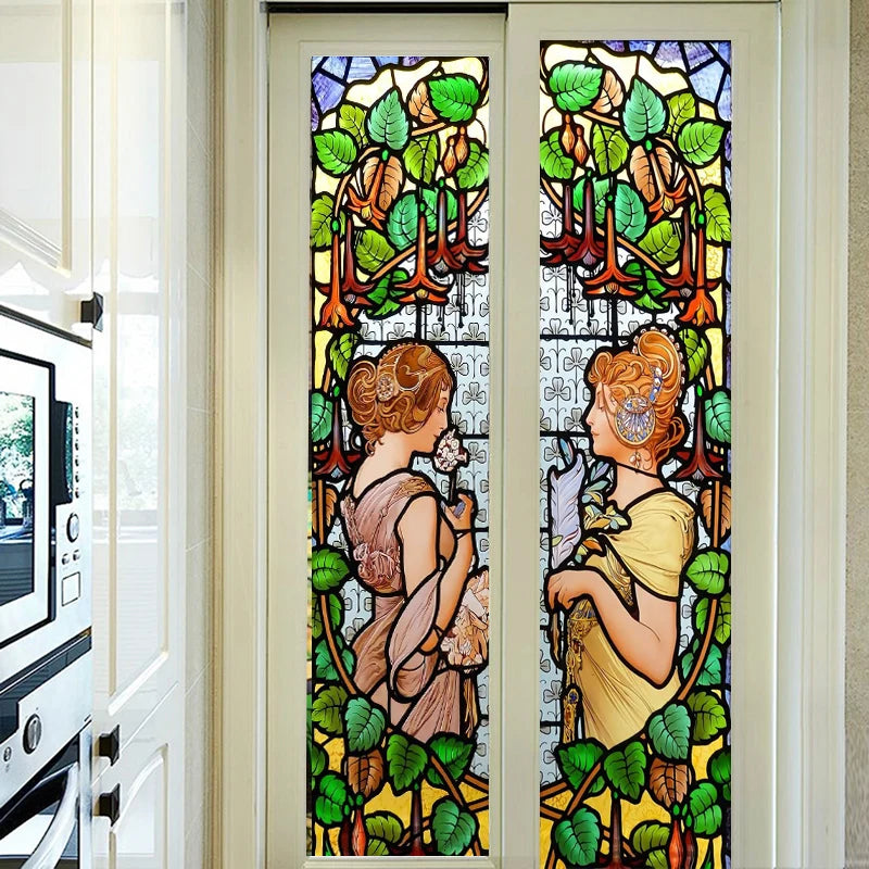 Custom size Window Film Stained Glass Films Frosted Privacy Retro European Church Style Colorful Door Sticker Shower Bathroom