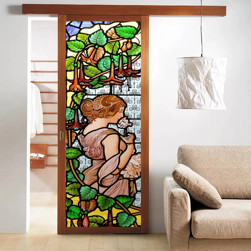 Custom size Window Film Stained Glass Films Frosted Privacy Retro European Church Style Colorful Door Sticker Shower Bathroom