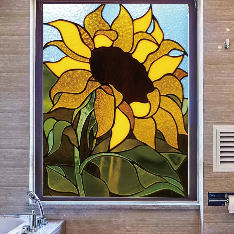 Custom Size Stained Glass Window Film Frosted Sunflower Glass Films Home Foil Door Stickers Bathroom Static Cling Poster