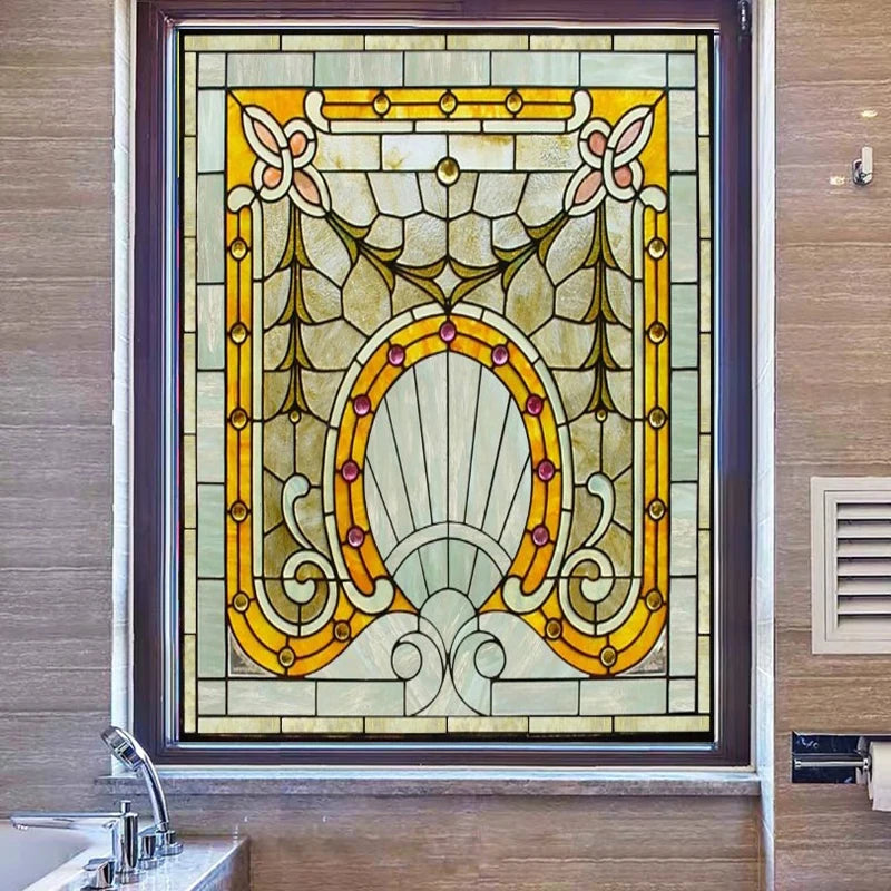Custom Size Stained Glass Films Electrostatic Frosted ,PVC Self-Adhesive Window Films,Retro Rose Window Stickers For Home Decor