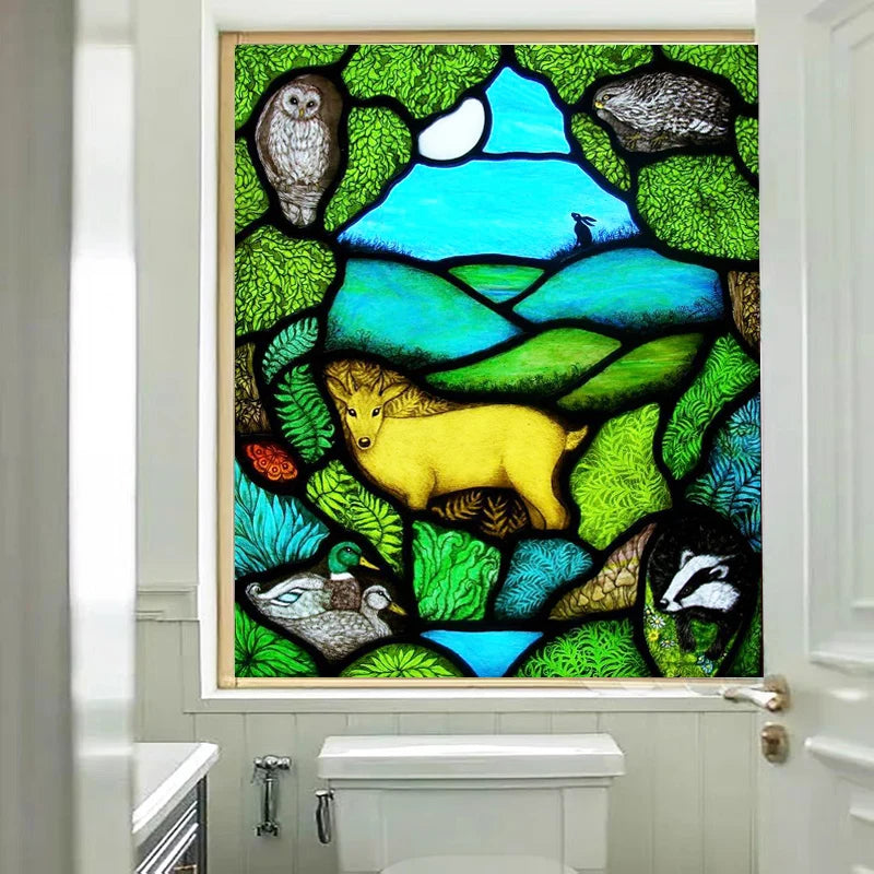 Window Film Frosted Stained Glass Films,Customized Multicolored Static Cling,Privacy Protection Reusable Removable Home-Decor