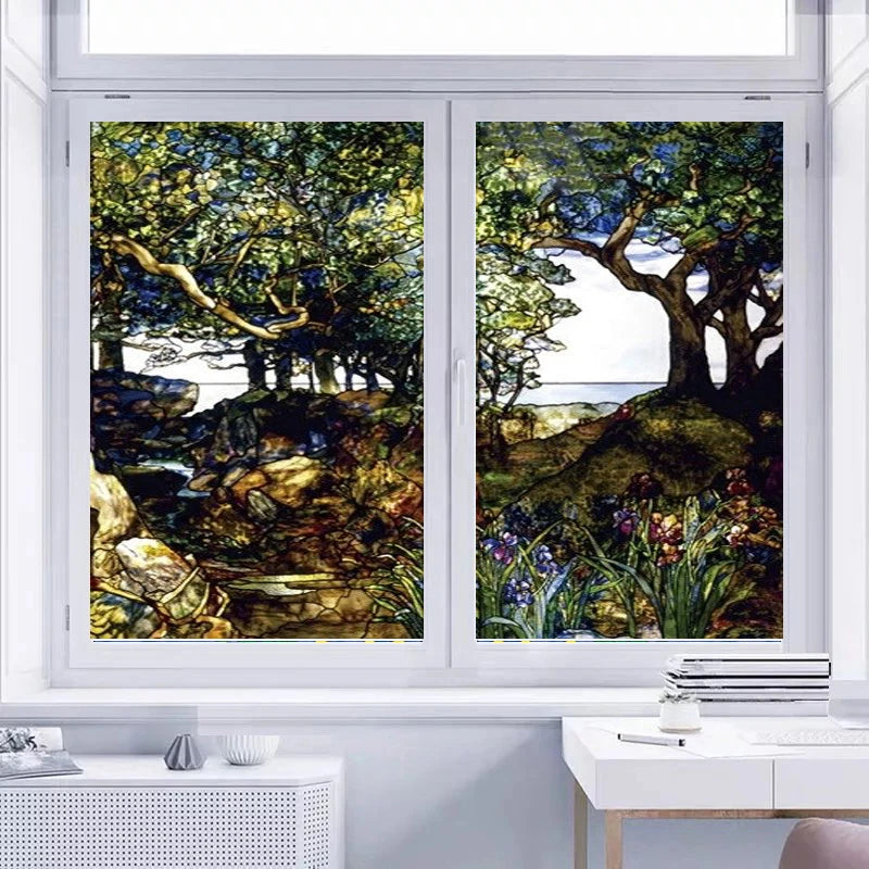 European Church Mosaic Art Glass Film Stained Window Opaque Sticker Self Adhesive/Static Cling Decor Privacy Do Custom Size FT01
