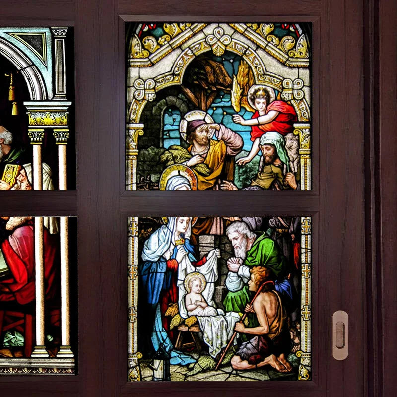 Window Film Frosted Stained Glass Films,Customized Jesus Virgin Mary Church Picture,Static Cling Door Stickers,For Home Office