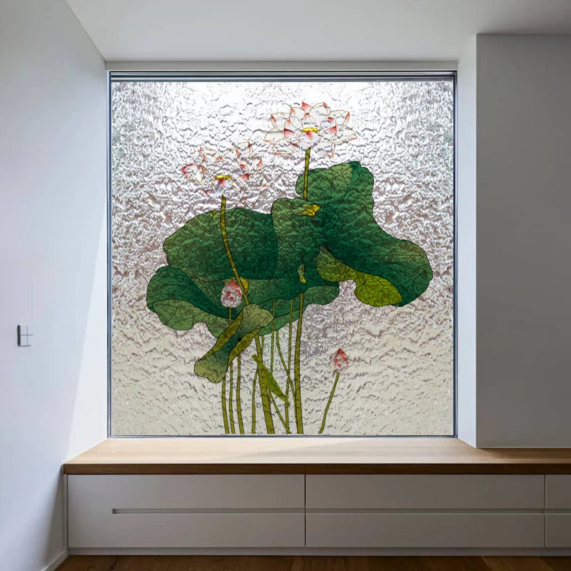 Customized size Windows Glass Films Stained Glass Door Stickers Frosted/3D Etched/Transparent Lotus for Kitchen Office Bathroom