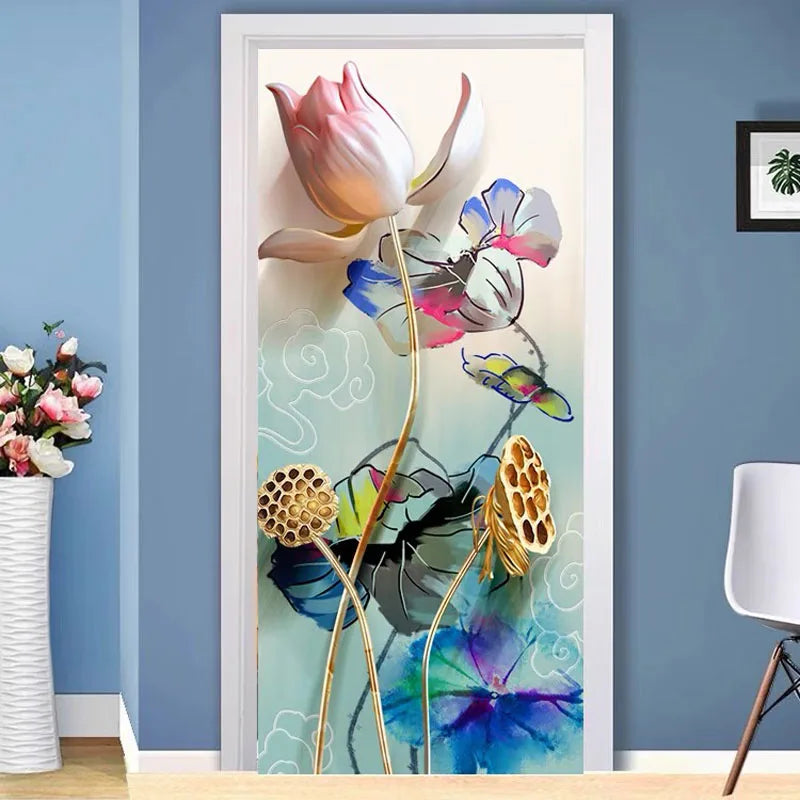 Customized size 3D Windows Glass Film Door Stickers modern sticker Art opaque Self-Adhesive OR static cling Lotus