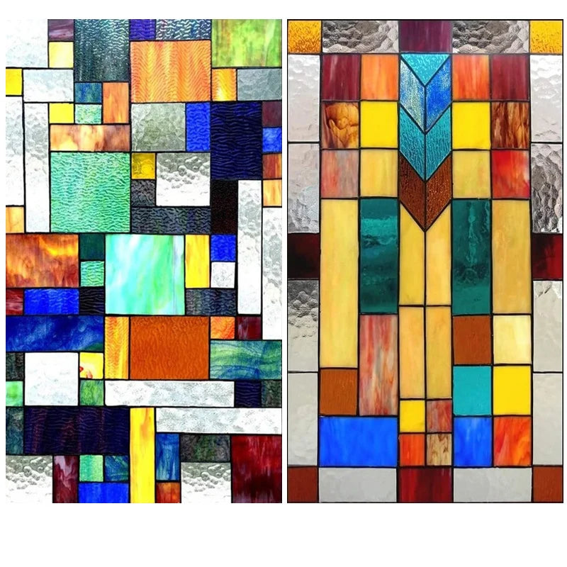Custom Size Window Film Stained Glass Stickers Static Cling Frosted Privacy 3D Print Rainbow Mosaic For Window Door Home Decor