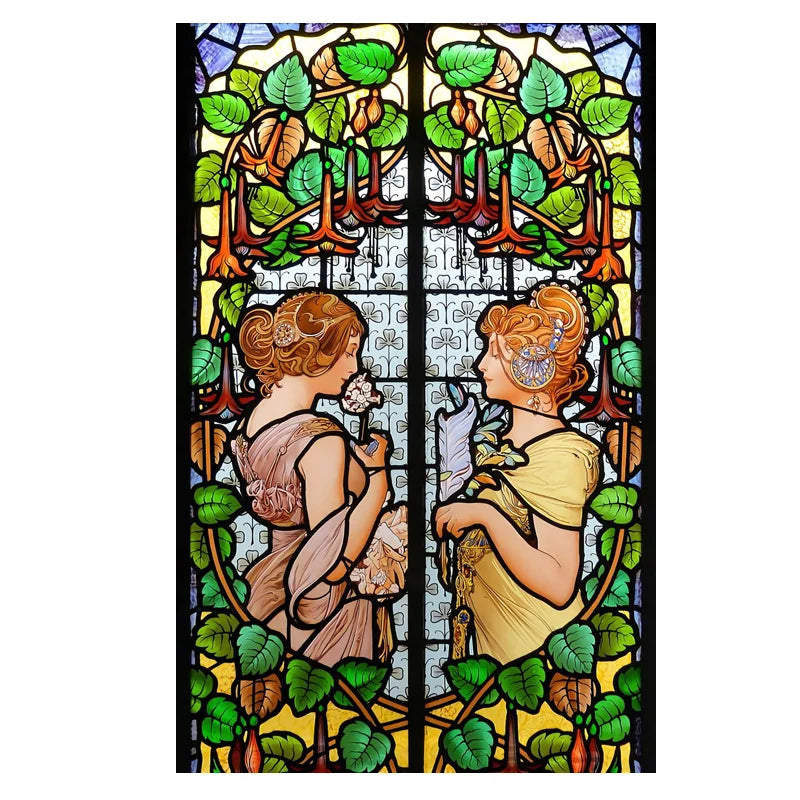 Custom size Window Film Stained Glass Films Frosted Privacy Retro European Church Style Colorful Door Sticker Shower Bathroom
