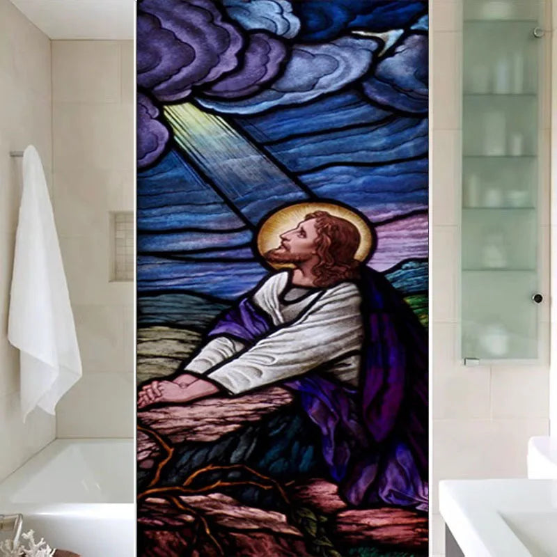 Jesus Christ Stained Window Glass Films Frosted Stickers For Kithchen Sliding Door Hallway Shower Room Home DecorCustom Size