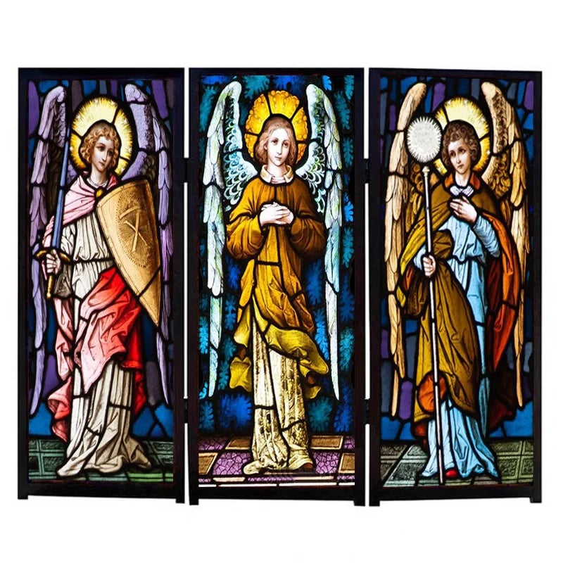 Window Film Frosted Stained Glass Films,Customized Church Angel Picture,Static Cling Remove Sticker for House Worship Home Decor