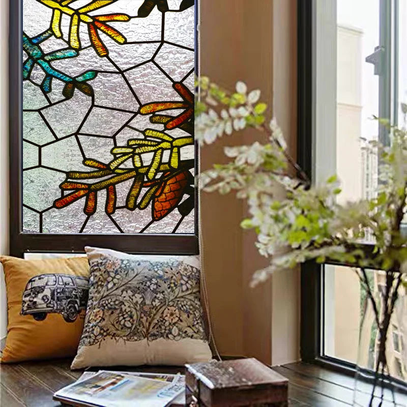 Custom size 3D Matte Window Film Stained Glass Decorative Uv Sticker Privacy Frosted Static Cling Decal for Glass Door Tree