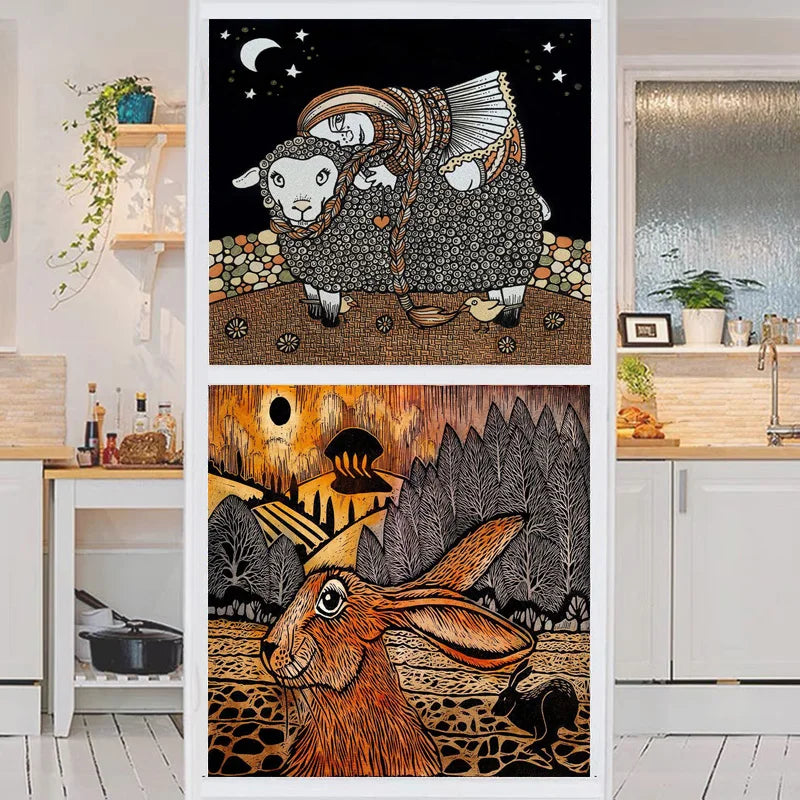 Window Film Stained Glass Stickers,Custom size Static Cling Frosted,Cat Bird Rabbit Print For Window Glass Door Home Decor