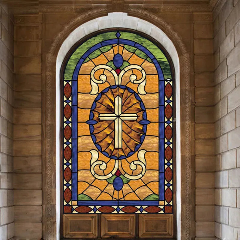 Window Film Victorian Stained Glass Films Customized Church-style Static Cling Sticker Kitchen Bathroom Substitute for Home