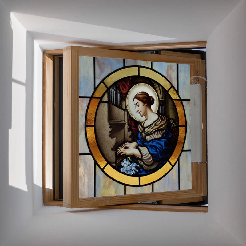 Custom Frosted Stained Glass Window Film,PVC Static Cling Films,Patron Saint of Catholic Church Decor Foil Stickers