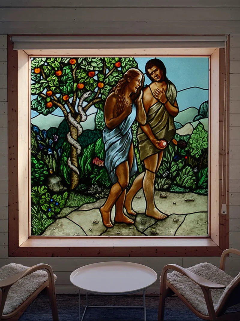 Custom Frosted Stained Glass Window Film,PVC Static Cling Films,Virgin Mary/Jesus Church Decor Foil Stickers