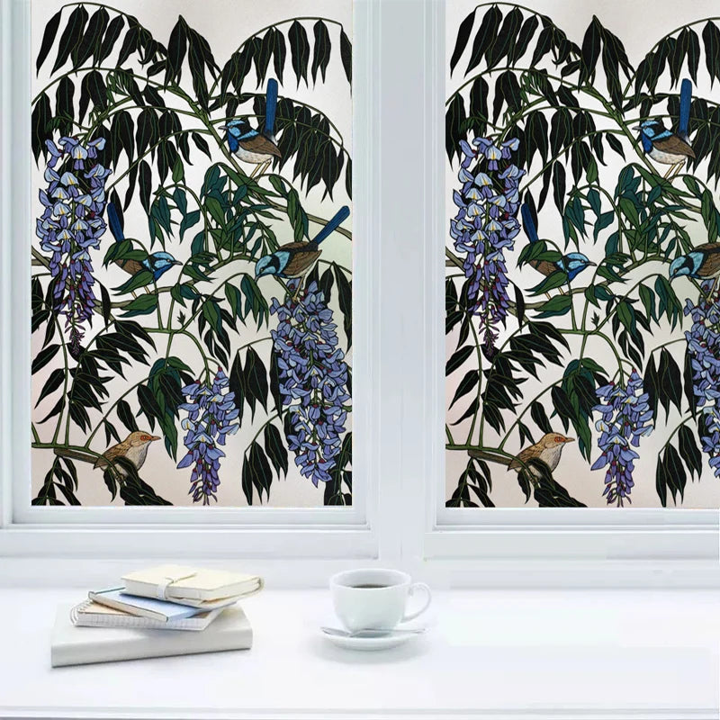 Window Film Frosted Stained Glass Films,Print Flowers Static Cling,Privacy Door Sticker,Kitchen Office Home Decor Customized