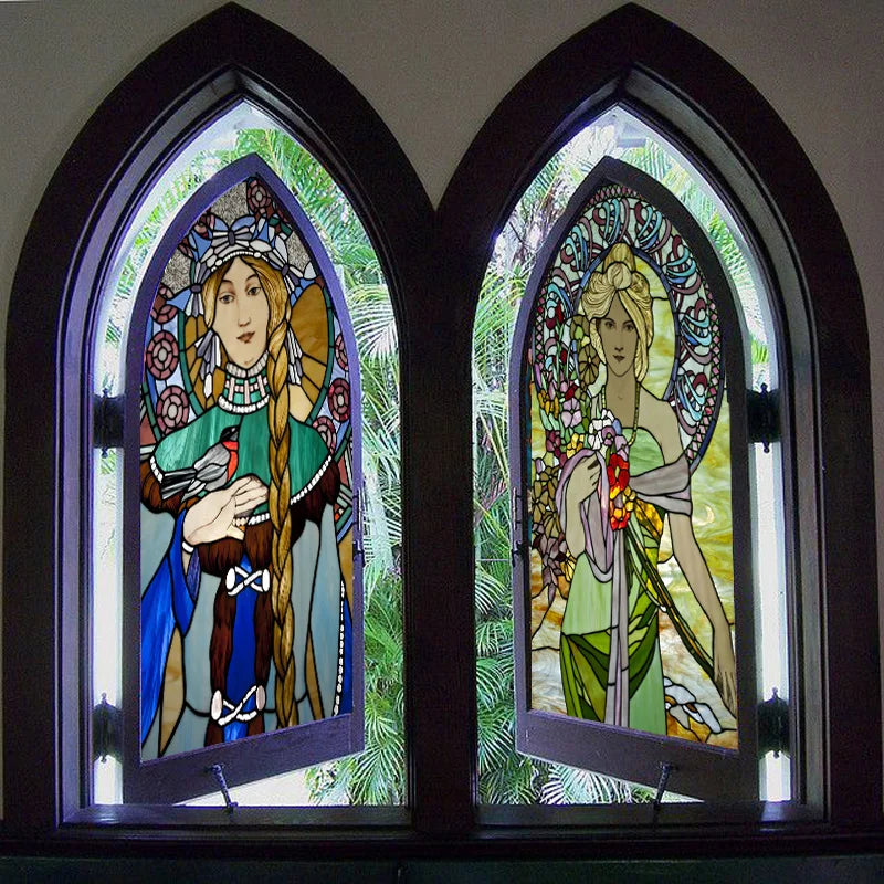 Custom Size Window Stained Glass Films,Mermaid,Flower Fairy,People Painting Stickers For Bathroom Bedroom Door Office Home Decor