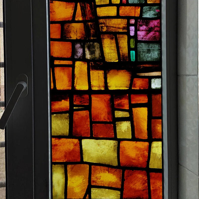 Window Film Frosted Stained Glass Films,Frosted Privacy Reusable Home-Decor Sun Catcher Mosaic Rainbow Color Window Covering