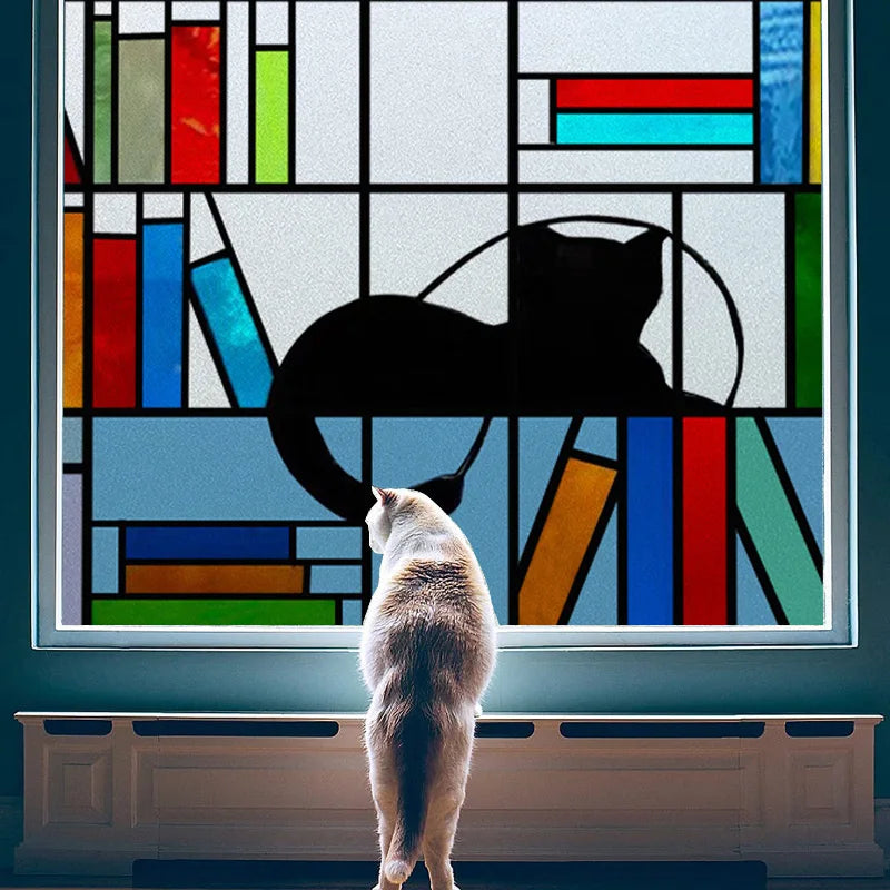 Window Film Frosted Stained Glass Films,Customized Colour Static Cling Sticker,Home Decor Foil Window Treatment,Cat