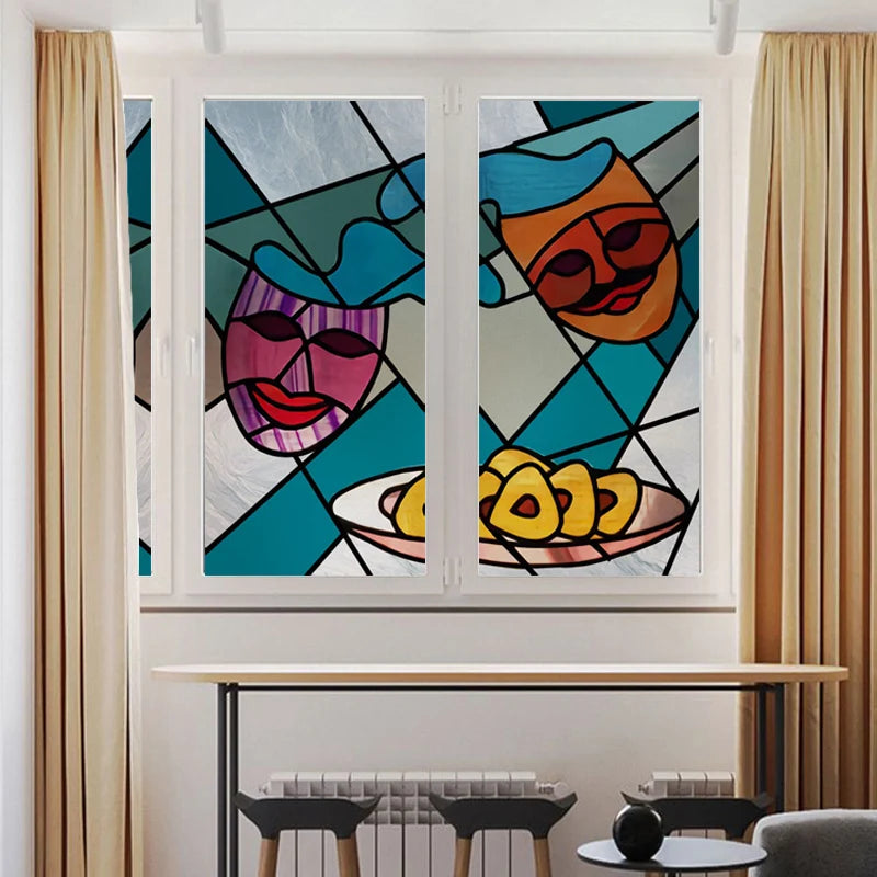 Custom size Window Film Stained Glass Films Square Window Sticker Retro Church Frosted Static Cling Home Decor for Glass Door