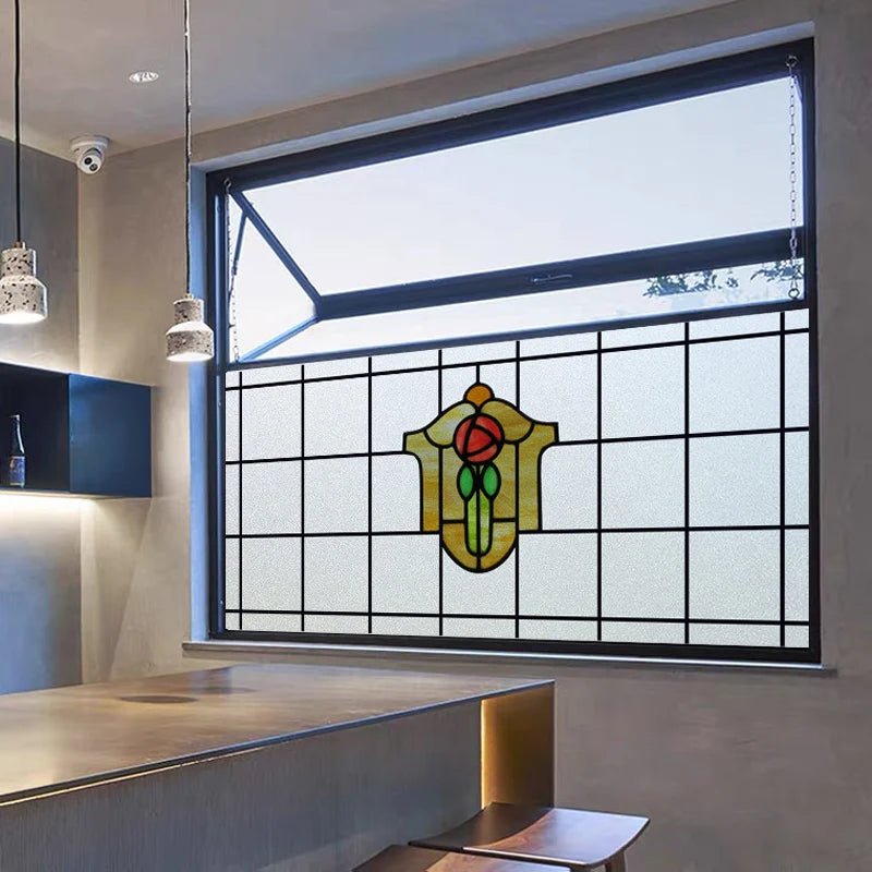 Custom size Window Film Stained Glass Decorative Retro Window Sticker Privacy Frosted Static Cling Home Decal for Glass