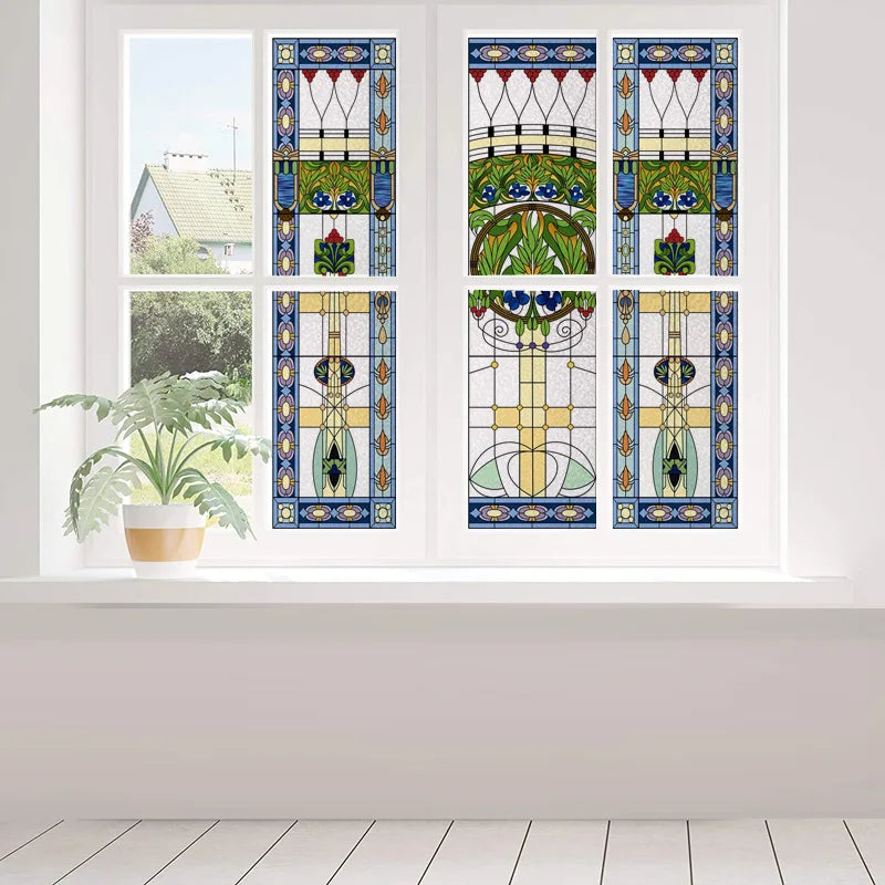 Window Film Frosted Stained Glass Films,Customized Art Deco Design Static Cling Door Sticker,Home Decor Foil Window Treatment