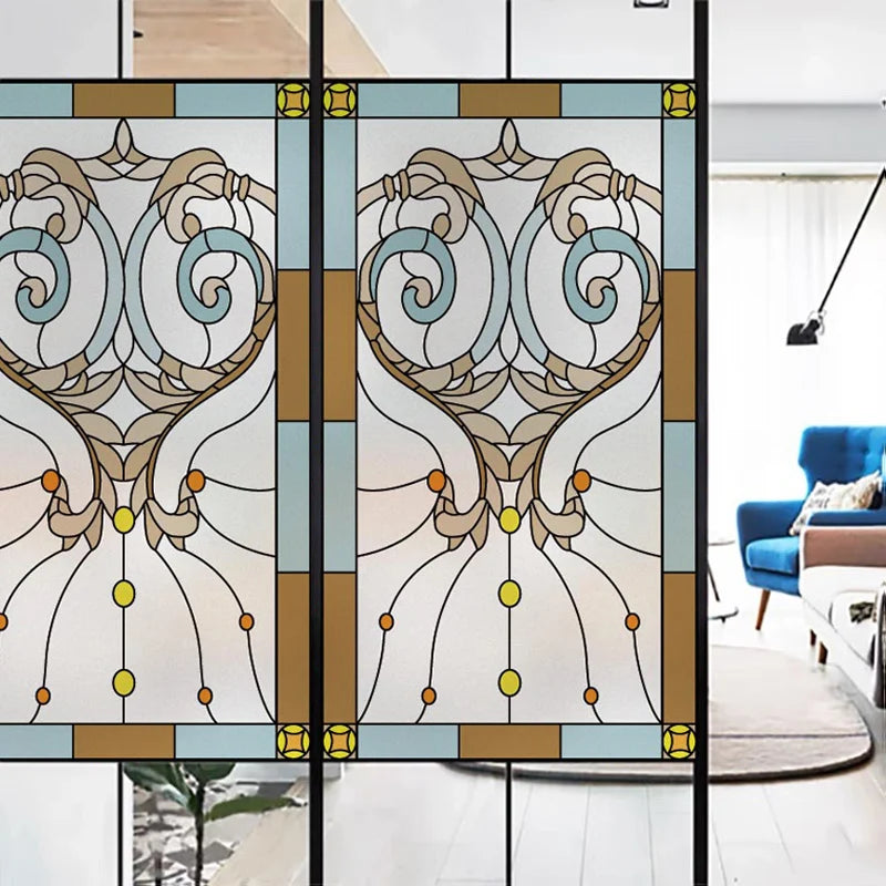 Window Film Frosted Stained Glass Films,Customized Privacy Static Cling,Church Style Door Sticker,For Office Home Bathroom Decor