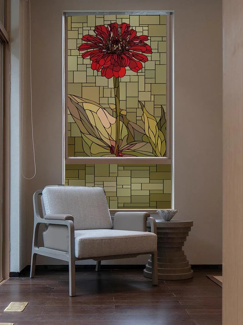 Window Film Frosted Stained Glass Films,Customized Art Deco Design Flowers Static Cling Sticker,Home Decor Foil Window Treatment