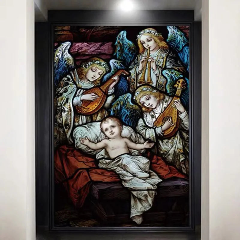 Custom size Stained Glass Window Film Jesus Virgin Mary,Home decor Frosted foil door stickers ,PVC self-adhesive poster