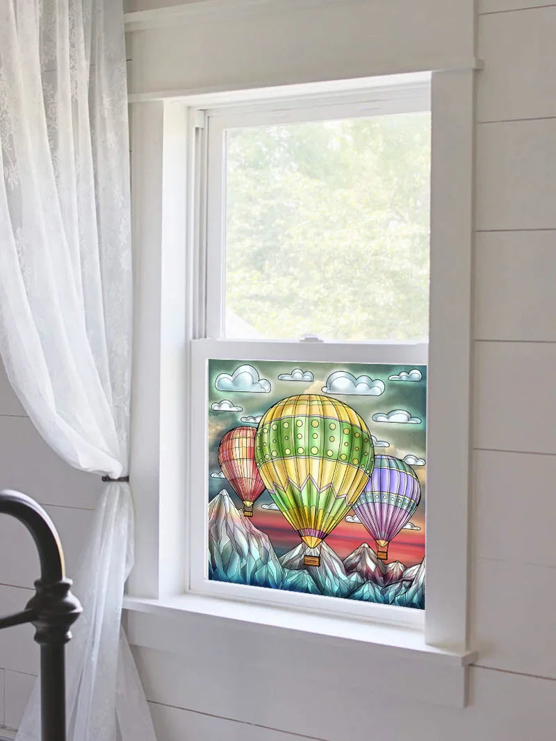Custom size Stained Glass Wndow Film,Satic Cling Window Films,Decor Foil Stickers Window Treatment For Square Glass Hot air ball