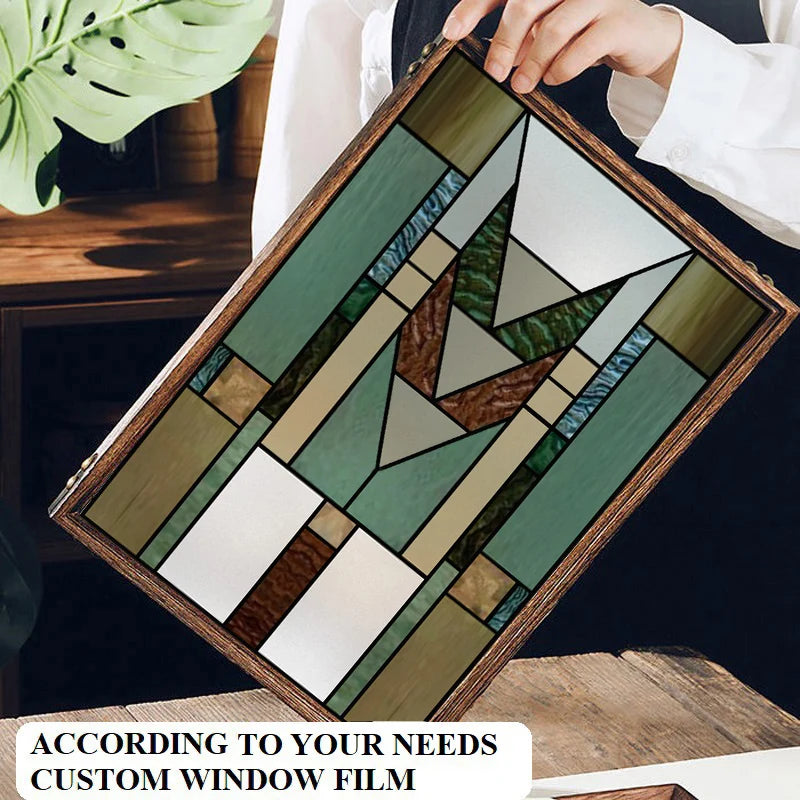 Window Film Frosted Stained Glass Films,Customized Privacy Static Cling,Arts and Crafts Prairie Window Art ,Office Home Decor