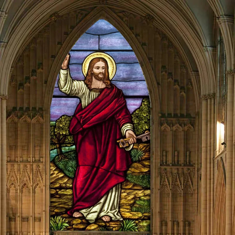 Custom size Window Stained Glass film Door sticker Christian Pictures Wall Stickers Glass decor church Jesus Poster Cus