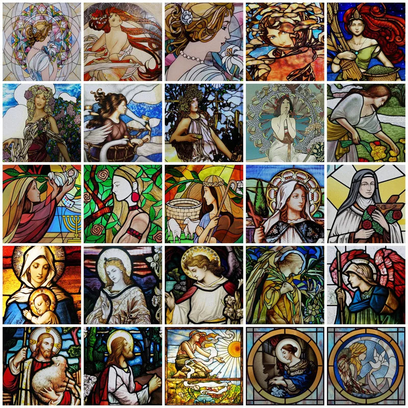 Window Film Stained Glass Films Custom size Static Cling,Women Jesus Christ Angels Virgin Mary Picture Decor Window Treatment