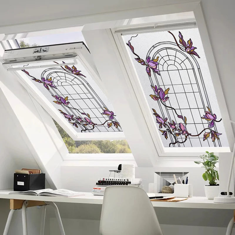 Window Film Frosted Stained Glass Films Print Flowers Static Cling Privacy Door Sticker Kitchen Office Home Decor Customized