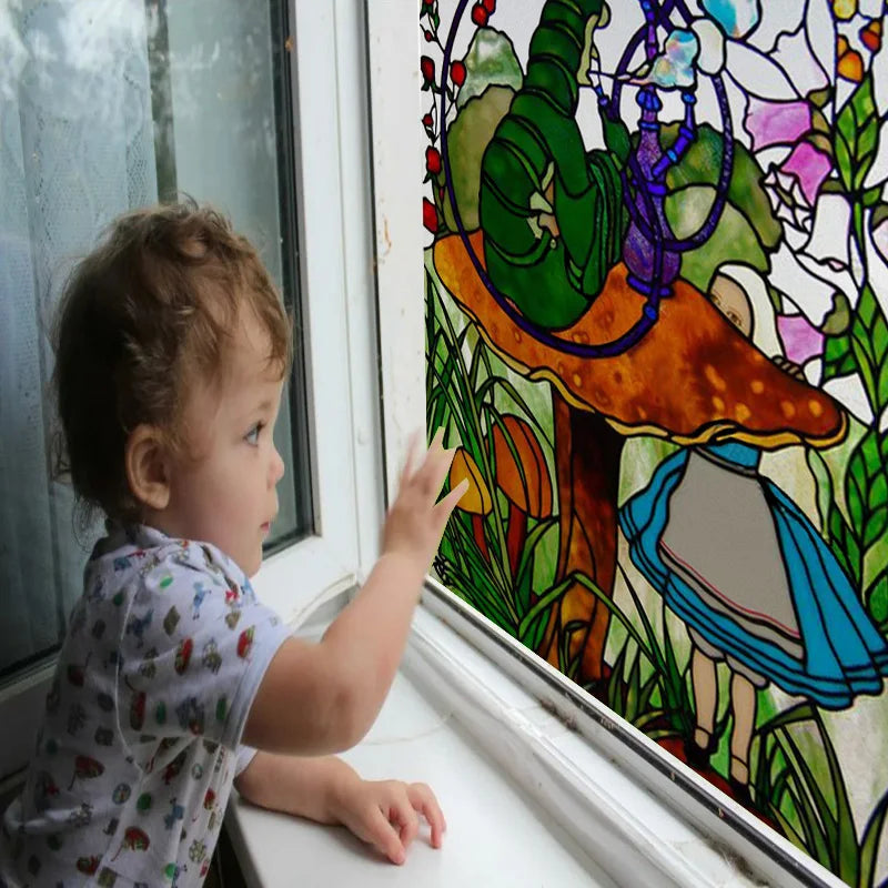 Stained Glass Wndow Film Frosted Glass Sticker Forest Custom Size Castle Cartoon For Kids Room Door Light Box Poster Home Decor