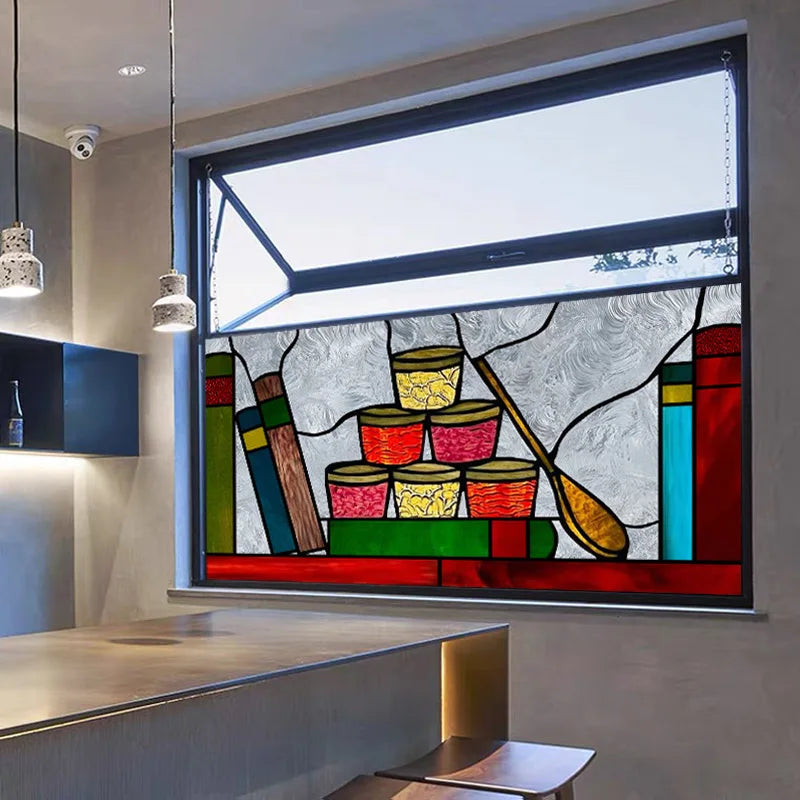 Custom size 3D Matte Window Film Stained Glass Decor Uv Window Sticker Privacy Frosted Static Cling Decal Book Pattern for Glass