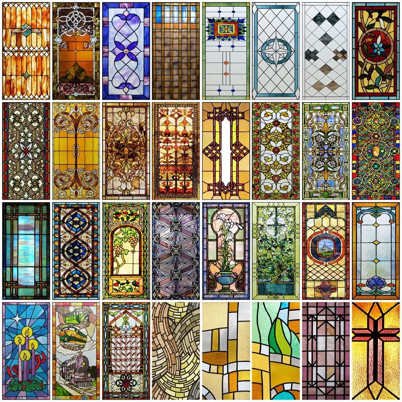 Custom Size Window Film Stained Glass Stickers Static Cling Frosted Privacy Classic Style Artworks For Window Door Home Decor