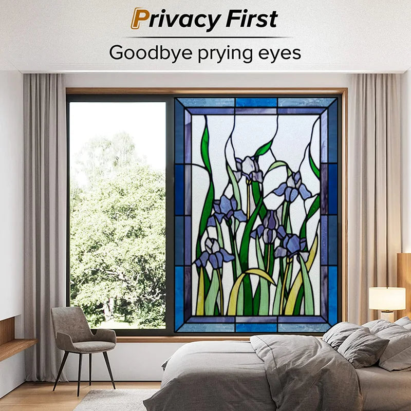 Window Film Frosted Stained Glass Films Customized Art Design Flower Rose Static Cling Sticker,Home Decor Foil Window Treatment