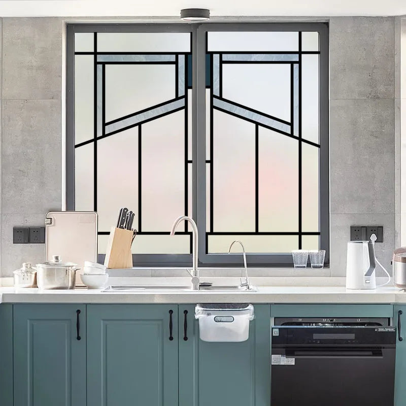 Custom size Window Film Stained Glass Films Square Window Sticker Retro Privacy Frosted Static Cling Home Decor for Glass Door