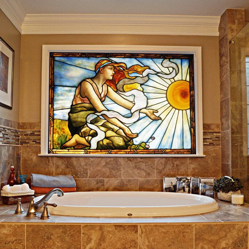 Window Film Stained Glass Films Custom size Static Cling,Women Jesus Christ Angels Virgin Mary Picture Decor Window Treatment