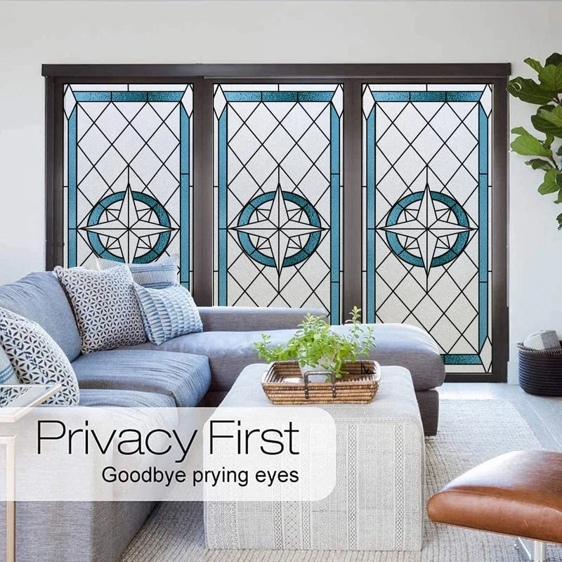 Custom Size Window Film Stained Glass Stickers Static Cling Frosted Privacy Classic Style Artworks For Window Door Home Decor